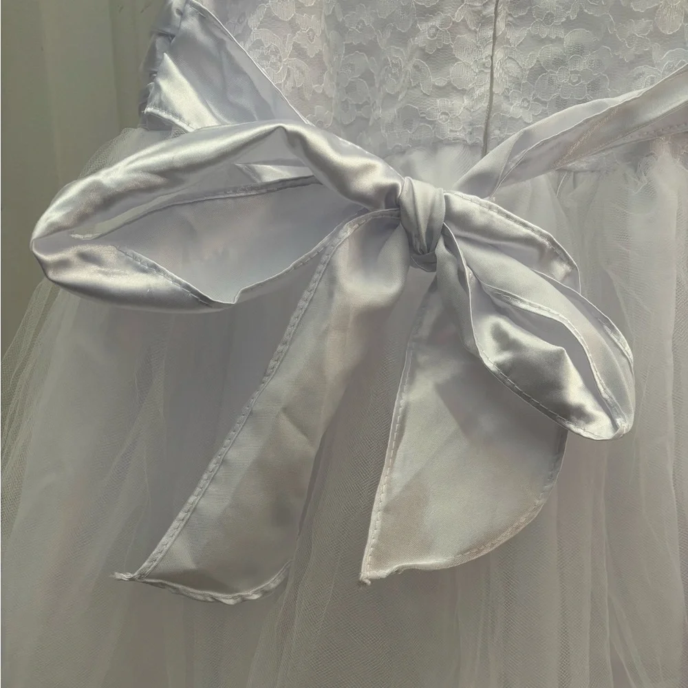 Cecikid girls communion flower girl tulle dress sz 9/10 white bow